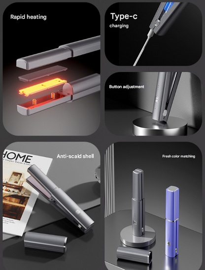 Dark Grey Compact Cordless Hair Straightener - Portable 2-in-1 Mini Flat Iron, USB-C Rechargeable for Travel & Touch-ups Tristar Online