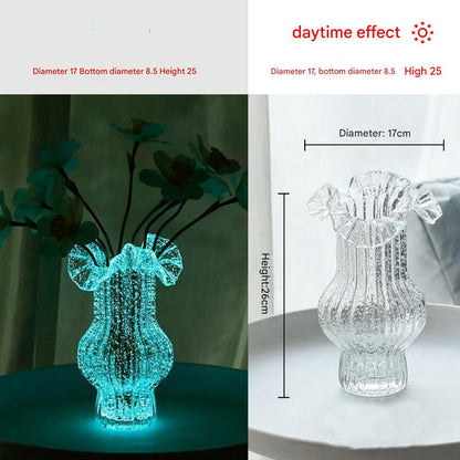 Transparent Elegant Glow-in-the-Dark Glass Vase - Vintage-Style Ruffled & Ribbed Centrepiece Tristar Online