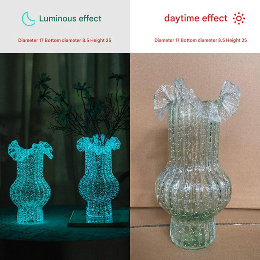 Green Elegant Glow-in-the-Dark Glass Vase - Vintage-Style Ruffled & Ribbed Centrepiece Tristar Online