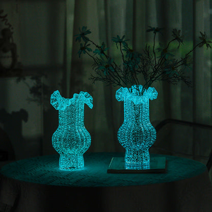 Green Elegant Glow-in-the-Dark Glass Vase - Vintage-Style Ruffled & Ribbed Centrepiece Tristar Online