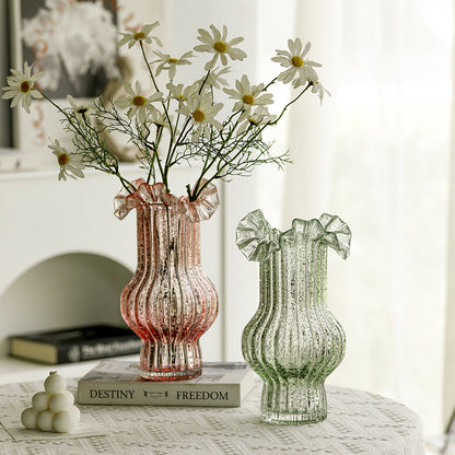 Pink Elegant Glow-in-the-Dark Glass Vase - Vintage-Style Ruffled & Ribbed Centrepiece Tristar Online