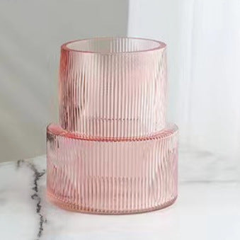 Pink Modern Two-Tier Ribbed Glass Vase - Elegant Cylindrical Flower Centrepiece for Home Decor Tristar Online