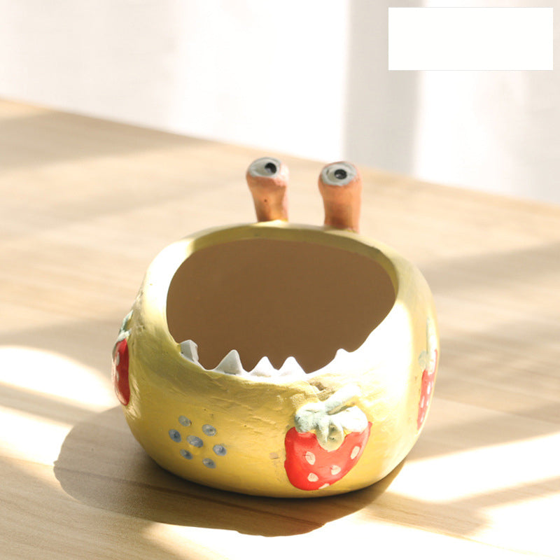 2 Pcs Yellow Whimsical Monster Ceramic Succulent Planter - Hand-Painted Character Pot with Drainage Tristar Online