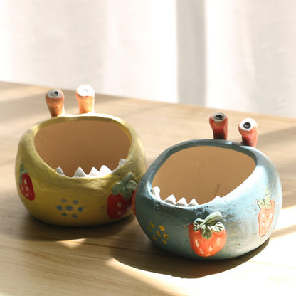 2 Pcs Yellow Whimsical Monster Ceramic Succulent Planter - Hand-Painted Character Pot with Drainage Tristar Online