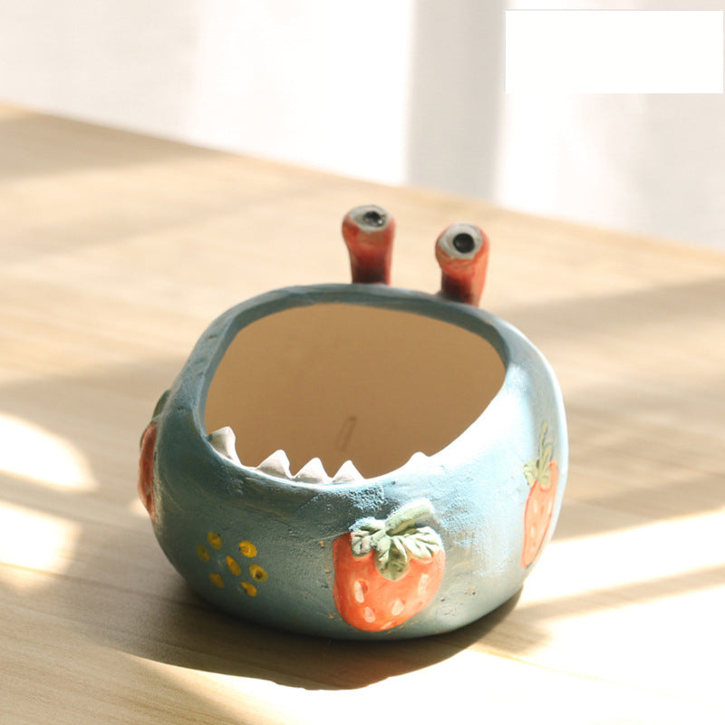 2 Pcs Blue Whimsical Monster Ceramic Succulent Planter - Hand-Painted Character Pot with Drainage Tristar Online