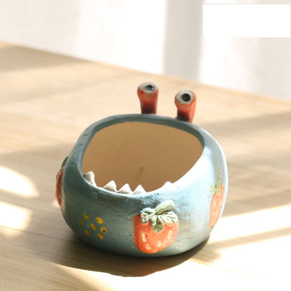 2 Pcs Blue Whimsical Monster Ceramic Succulent Planter - Hand-Painted Character Pot with Drainage Tristar Online
