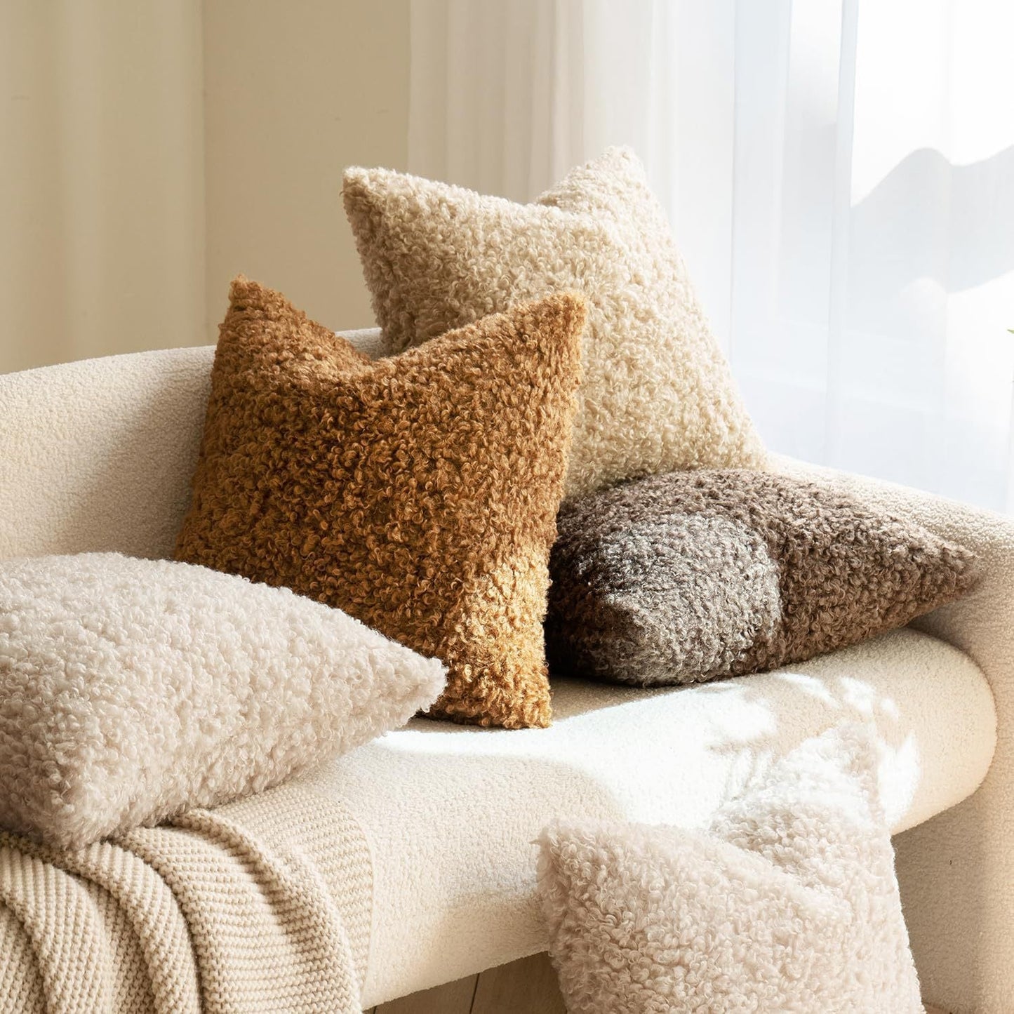 2 Pcs Red Cozy Teddy Boucle Cushion Cover - Plush Decorative Square Pillow Case for Sofa & Bed Tristar Online
