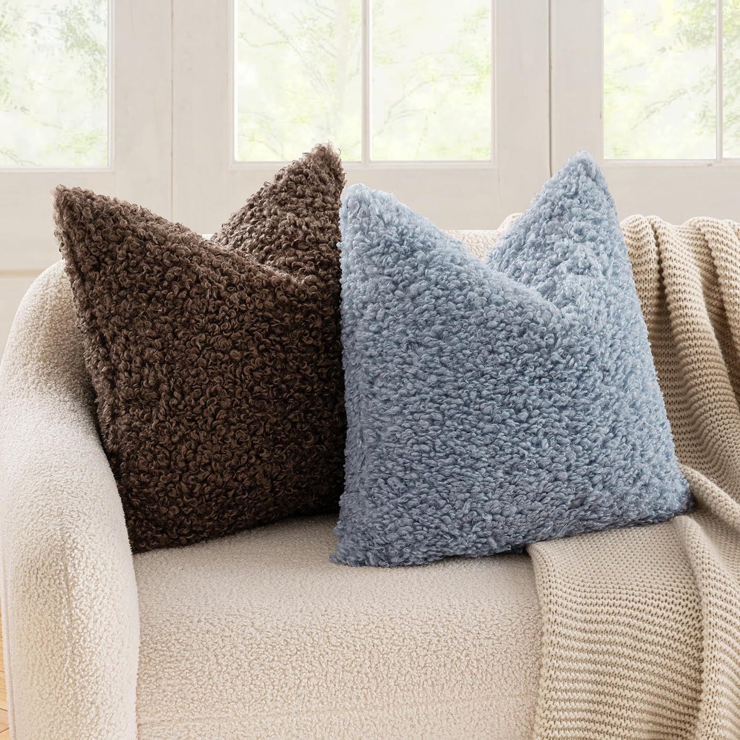 2 Pcs Red Cozy Teddy Boucle Cushion Cover - Plush Decorative Square Pillow Case for Sofa & Bed Tristar Online