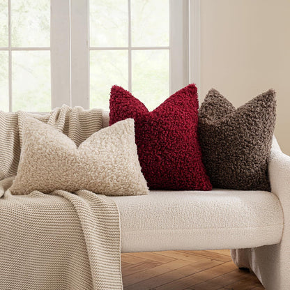 2 Pcs Red Cozy Teddy Boucle Cushion Cover - Plush Decorative Square Pillow Case for Sofa & Bed Tristar Online
