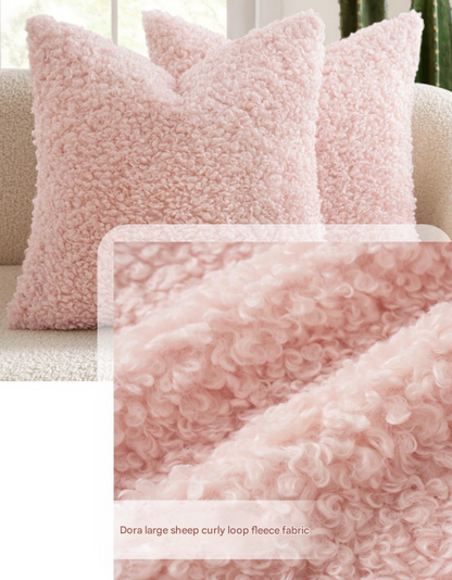 2 Pcs Red Cozy Teddy Boucle Cushion Cover - Plush Decorative Square Pillow Case for Sofa & Bed Tristar Online