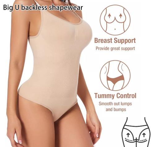 2 Pcs Size L Skin Color Seamless Backless Bodysuit Shapewear - Deep U-Plunge Tummy Control Thong Shaper Tristar Online