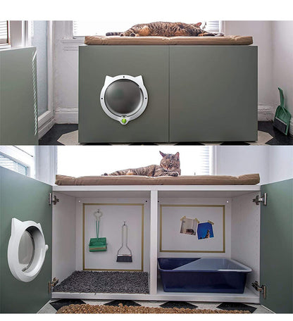 White 4-Way Locking Cat Flap Door - Pet Entry Portal for Interior Doors, Walls & Cabinets Tristar Online