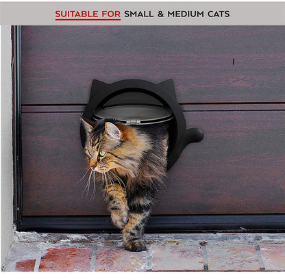 Black 4-Way Locking Cat Flap Door - Pet Entry Portal for Interior Doors, Walls & Cabinets Tristar Online
