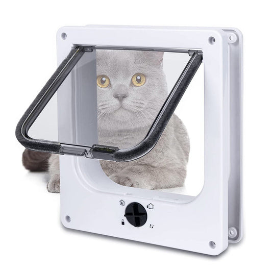 Size L White 4-Way Locking Pet Flap Door for Cats and Small Dogs - Weatherproof Magnetic Cat Door Tristar Online