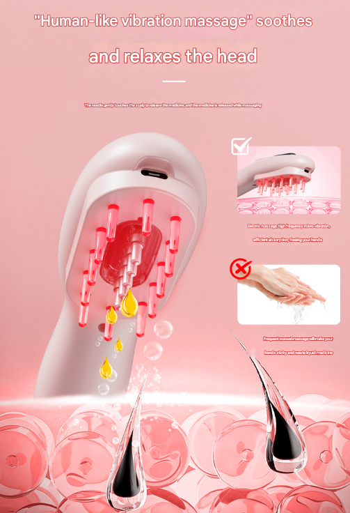 Pink Rechargeable Electric Scalp Massager with Red & Blue Light Therapy - Hair Oil & Serum Applicator Comb(Not containing essential oils) Tristar Online