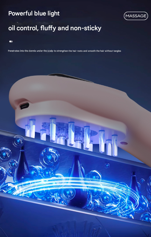 Black Rechargeable Electric Scalp Massager with Red & Blue Light Therapy - Hair Oil & Serum Applicator Comb(Not containing essential oils) Tristar Online