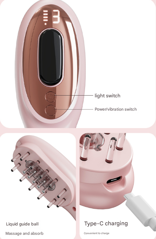 Black Rechargeable Electric Scalp Massager with Red & Blue Light Therapy - Hair Oil & Serum Applicator Comb(Not containing essential oils) Tristar Online