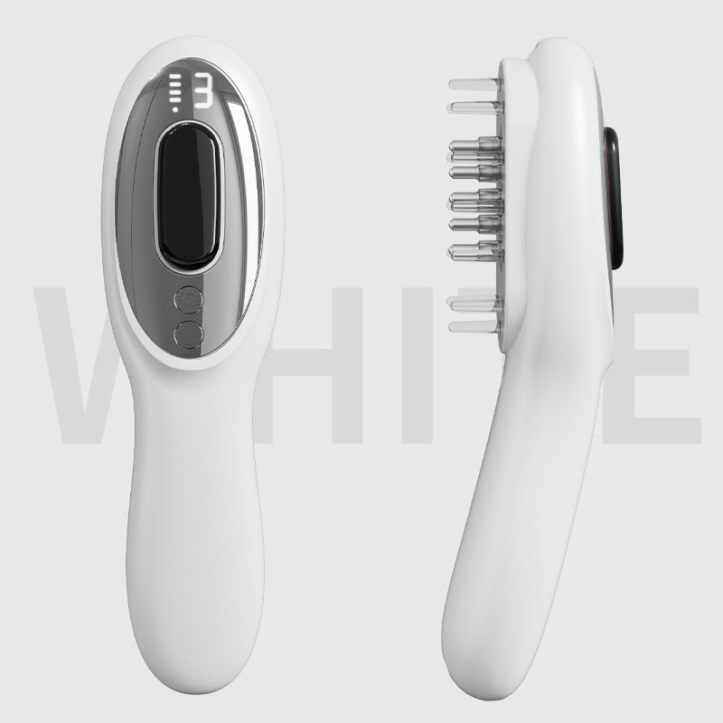 White Rechargeable Electric Scalp Massager with Red & Blue Light Therapy - Hair Oil & Serum Applicator Comb(Not containing essential oils) Tristar Online