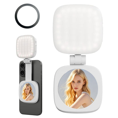 White Magnetic Foldable Selfie Light with Mirror - Rechargeable LED Fill Light for iPhone & Android Vlogging(Mobile phone is a shooting prop and is not included) Tristar Online