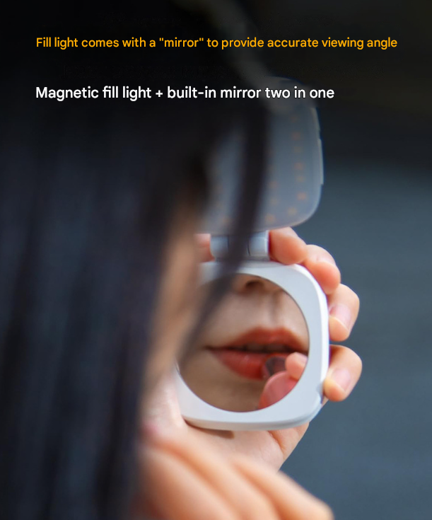 White Magnetic Foldable Selfie Light with Mirror - Rechargeable LED Fill Light for iPhone & Android Vlogging(Mobile phone is a shooting prop and is not included) Tristar Online