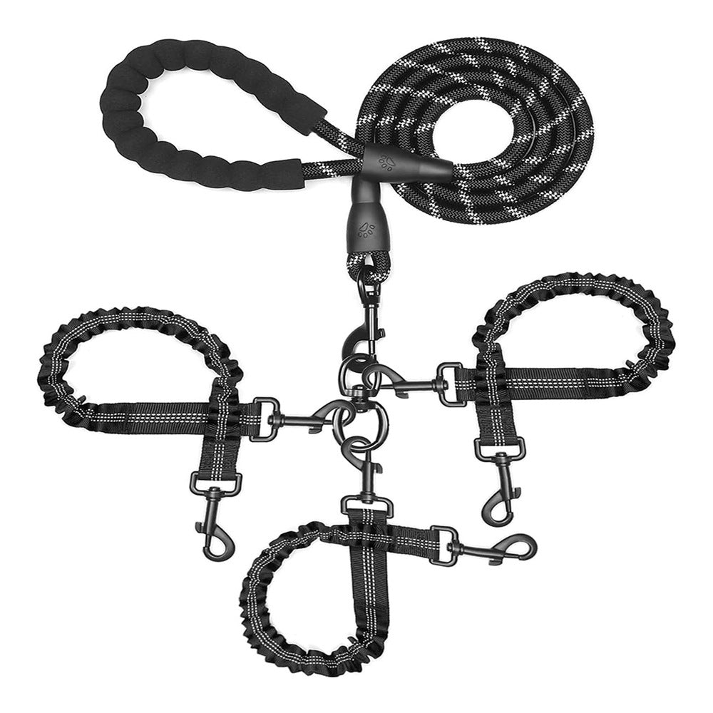 Black 3-in-1 Tangle-Free Dog Leash for 1-3 Dogs - Heavy Duty Bungee Coupler with Reflective Stitching & Padded Handle Tristar Online