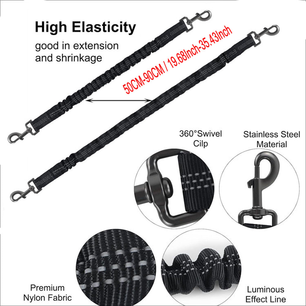 Black 3-in-1 Tangle-Free Dog Leash for 1-3 Dogs - Heavy Duty Bungee Coupler with Reflective Stitching & Padded Handle Tristar Online