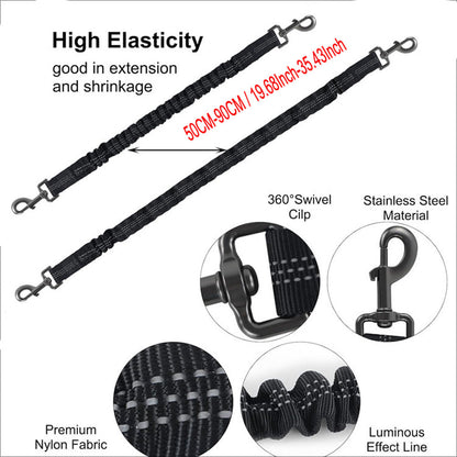 Black 3-in-1 Tangle-Free Dog Leash for 1-3 Dogs - Heavy Duty Bungee Coupler with Reflective Stitching & Padded Handle Tristar Online