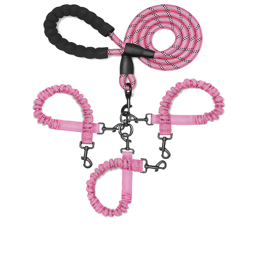 Pink 3-in-1 Tangle-Free Dog Leash for 1-3 Dogs - Heavy Duty Bungee Coupler with Reflective Stitching & Padded Handle Tristar Online