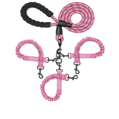 Pink 3-in-1 Tangle-Free Dog Leash for 1-3 Dogs - Heavy Duty Bungee Coupler with Reflective Stitching & Padded Handle Tristar Online