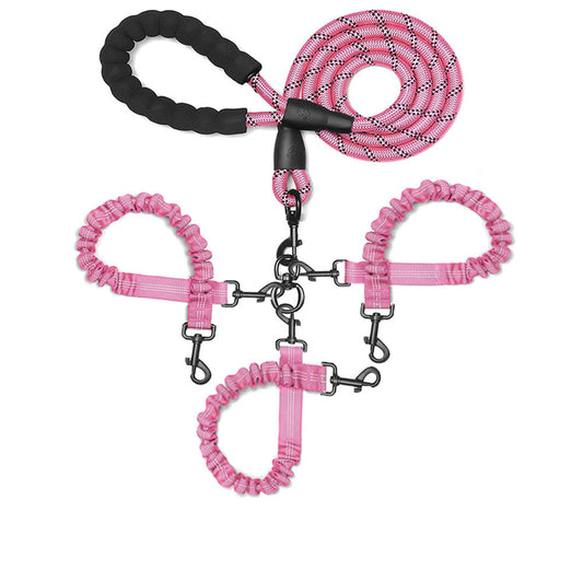 Pink 3-in-1 Tangle-Free Dog Leash for 1-3 Dogs - Heavy Duty Bungee Coupler with Reflective Stitching & Padded Handle Tristar Online