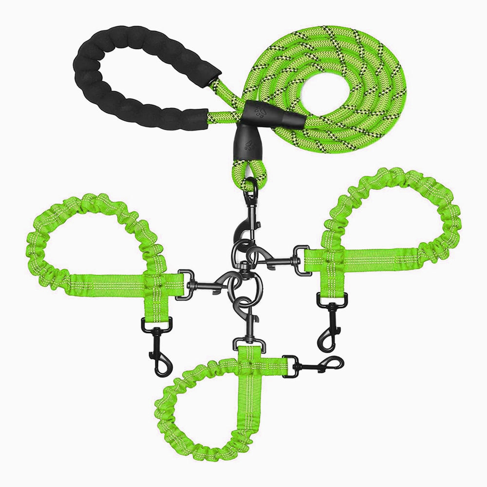 Green 3-in-1 Tangle-Free Dog Leash for 1-3 Dogs - Heavy Duty Bungee Coupler with Reflective Stitching & Padded Handle Tristar Online