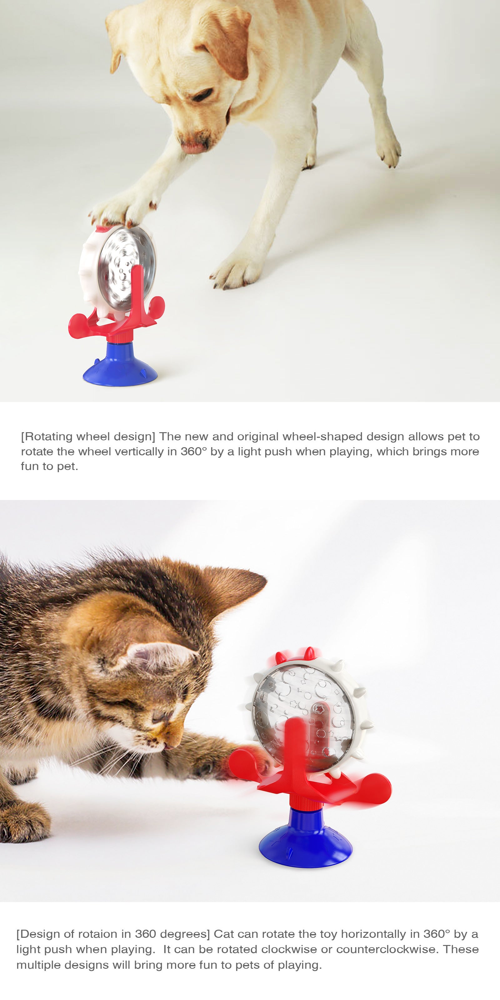 Blue Interactive Pet Treat Dispenser - Spinning Wheel Food Puzzle Toy for Cats & Dogs with Suction Cup Base Tristar Online