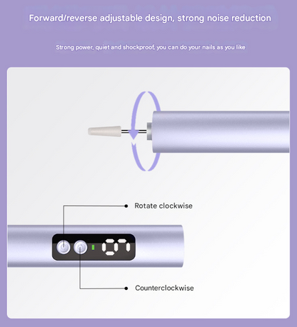 Purple Professional Electric Nail File Kit - Portable USB-C Rechargeable Manicure Drill with 6 Speeds & 5 Heads Tristar Online