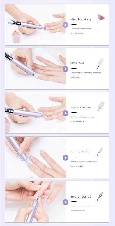 Purple Professional Electric Nail File Kit - Portable USB-C Rechargeable Manicure Drill with 6 Speeds & 5 Heads Tristar Online