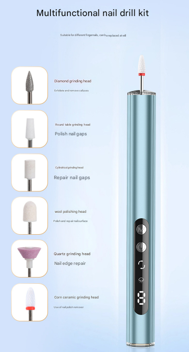 Blue Rechargeable Electric Nail Drill Pen with UV Curing Lamp - Professional All-in-One Manicure Pedicure Kit for Polishing & Gel Removal Tristar Online
