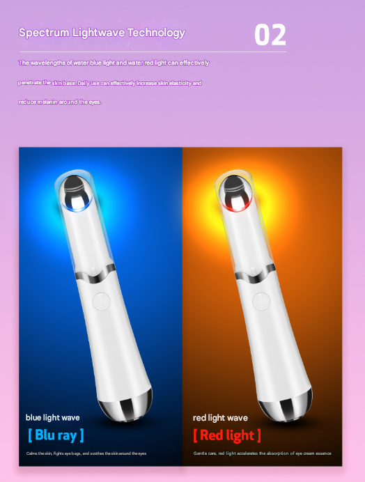 White Sonic Eye & Lip Massager with Red & Blue Light Therapy - Heated Vibrating Wand for Puffiness and Wrinkles Tristar Online
