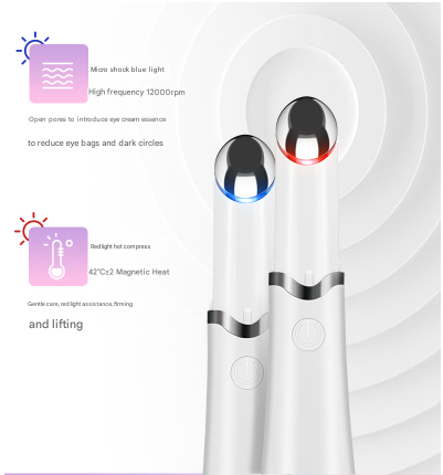 Pink Sonic Eye & Lip Massager with Red & Blue Light Therapy - Heated Vibrating Wand for Puffiness and Wrinkles Tristar Online