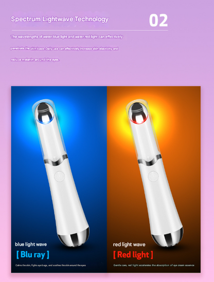Pink Sonic Eye & Lip Massager with Red & Blue Light Therapy - Heated Vibrating Wand for Puffiness and Wrinkles Tristar Online