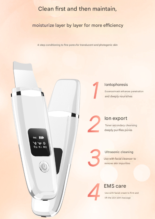 White Professional 4-in-1 Ultrasonic Skin Scrubber - Deep Pore Cleanser, Blackhead Remover & EMS Facial Lifting Tool Tristar Online