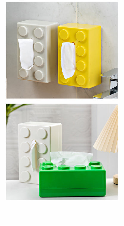 Black 2 Pcs Creative Building Block Tissue Box Holder - Wall-Mounted & Desktop Dispenser for Bathroom, Kids Room & Office Decor Tristar Online