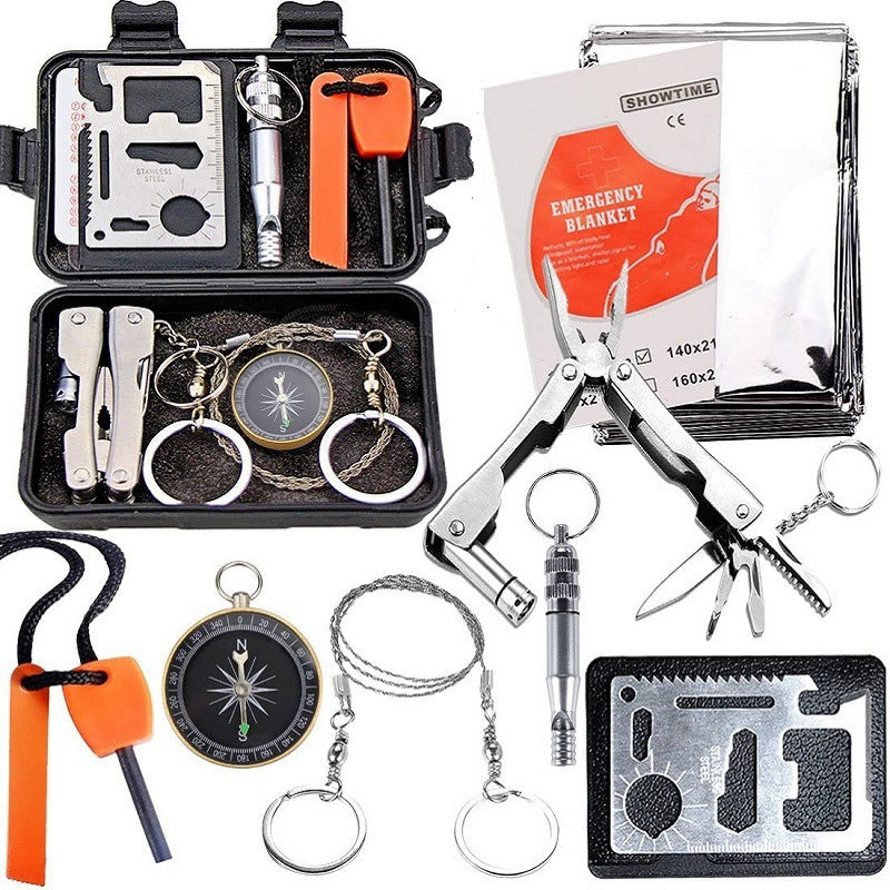 Black 8-in-1 Emergency Survival Kit - Compact Outdoor Gear for Camping, Hiking & Car Tristar Online