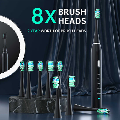 Pink Sonic Rechargeable Electric Toothbrush with 8 Heads & Travel Case - 5 Brushing Modes & Smart Timer(USB) Tristar Online