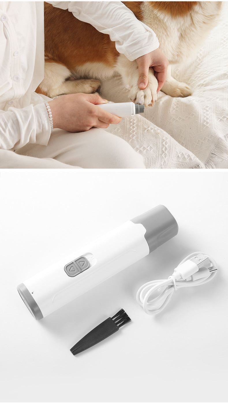 White Quiet Electric Pet Nail Grinder with LED Light - 2-Speed USB-C Rechargeable Trimmer for Dogs & Cats Grooming Tristar Online