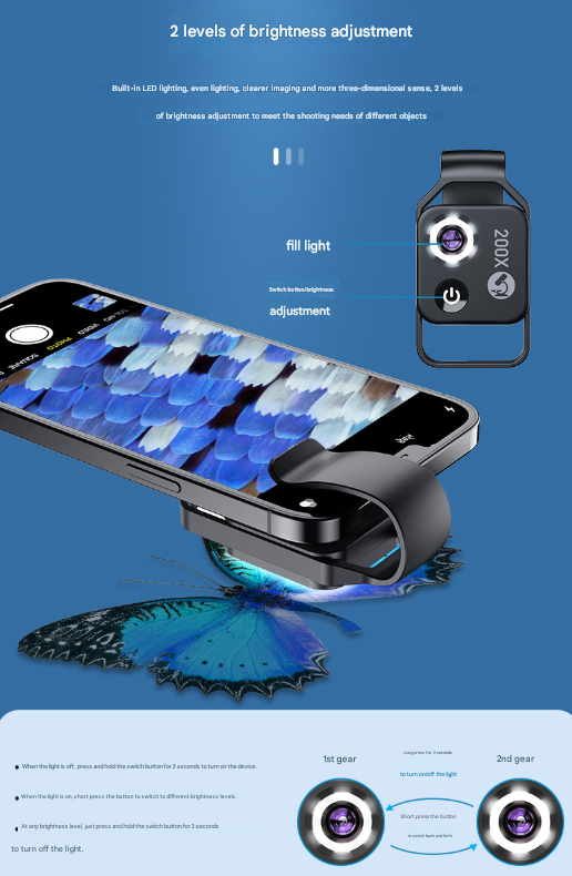 White Portable 200X Clip-On Microscope Lens for Smartphone - HD Pocket Magnifier with CPL Filter and LED Light(excluding mobile phones) Tristar Online