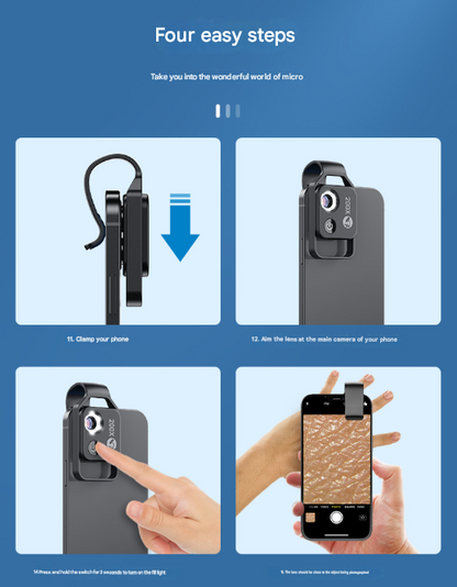 White Portable 200X Clip-On Microscope Lens for Smartphone - HD Pocket Magnifier with CPL Filter and LED Light(excluding mobile phones) Tristar Online