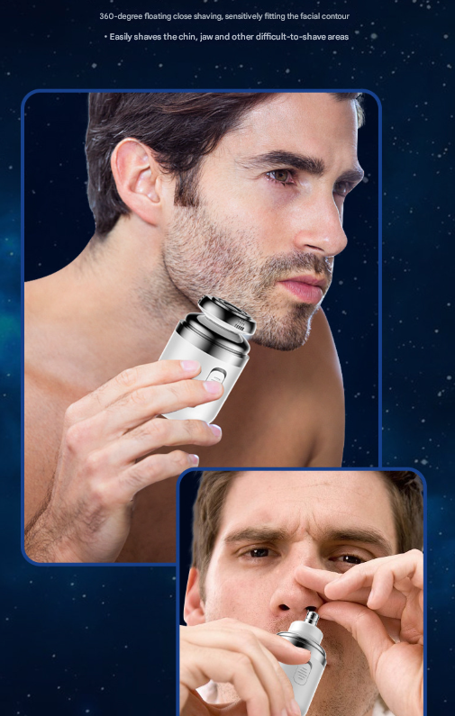 Black Portable Mini Electric Shaver for Men - USB Fast-Charge Travel Razor with Washable Head & Nose Trimmer Attachment Tristar Online