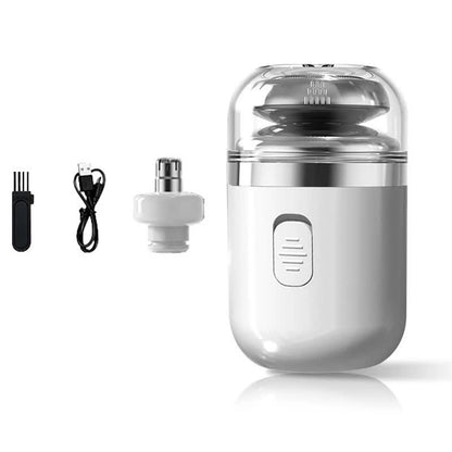 White Portable Mini Electric Shaver for Men - USB Fast-Charge Travel Razor with Washable Head & Nose Trimmer Attachment Tristar Online