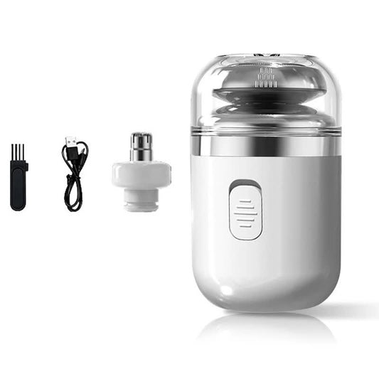 White Portable Mini Electric Shaver for Men - USB Fast-Charge Travel Razor with Washable Head & Nose Trimmer Attachment Tristar Online