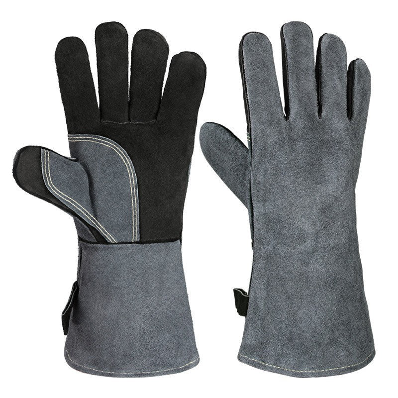 Black-grey 14-Inch Premium Leather BBQ Gloves - Heat-Resistant Up to 500 Degree Tristar Online