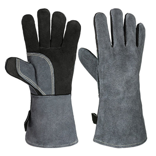 Black-grey 14-Inch Premium Leather BBQ Gloves - Heat-Resistant Up to 500 Degree Tristar Online